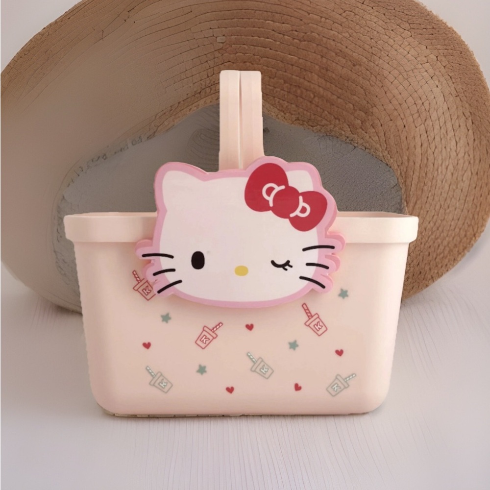 Hello Kitty Pink and White Basket with Cute Bow and Pattern